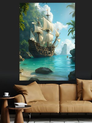 Yelkenli Gemi Dekoratif Kanvas - Mdf Ahşap Tablo