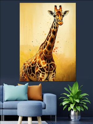Gözlüklü Zürafa Dekoratif Kanvas - Mdf Ahşap Tablo
