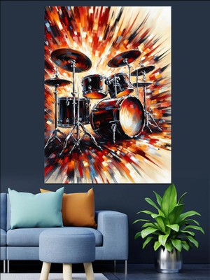 Patlayan Davul Seti Dekoratif Kanvas - Mdf Ahşap Tablo