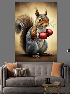 Boksör Sincap Dekoratif Kanvas - Mdf Ahşap Tablo