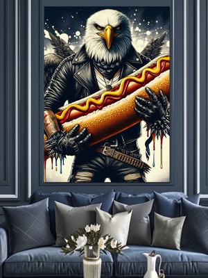 Hotdog ve Güçlü Kartal Dekoratif Kanvas - Mdf Ahşap Tablo