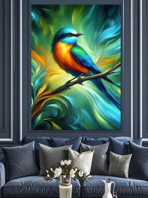 Renkli Kuş Portresi Dekoratif Kanvas - Mdf Ahşap Tablo