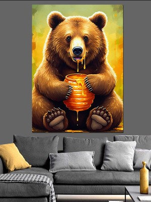 Bal Tutan Ayı Dekoratif Kanvas - Mdf Ahşap Tablo