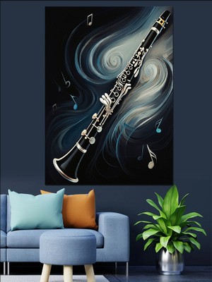 Müzikal Klarnet Dekoratif Kanvas - Mdf Ahşap Tablo