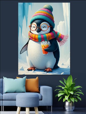 Kış ve Penguen Dekoratif Kanvas - Mdf Ahşap Tablo