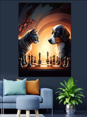 Satranç Sahnesi Dekoratif Kanvas - Mdf Ahşap Tablo
