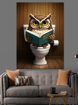 Tuvalet ve Baykuş Dekoratif Kanvas - Mdf Ahşap Tablo