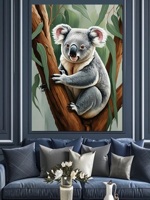 Eukaliptüs Yapraklı Koala Dekoratif Kanvas - Mdf Ahşap Tablo