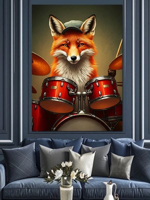 Davulcu Tilki Dekoratif Kanvas - Mdf Ahşap Tablo