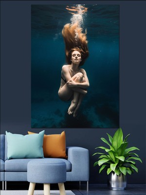Sualtında Nü Kadın Dekoratif Kanvas - Mdf Ahşap Tablo