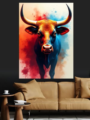 Ateşli Boğa Portresi Dekoratif Kanvas - Mdf Ahşap Tablo