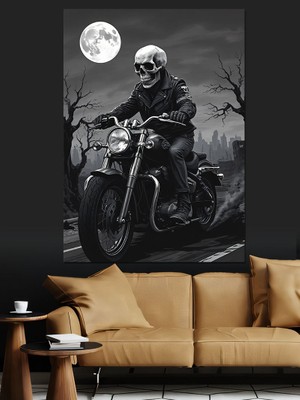 Ayışığında Motorcu Dekoratif Kanvas - Mdf Ahşap Tablo