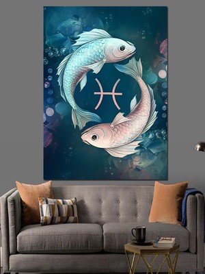 Balık Burcu Çizimi Dekoratif Kanvas - Mdf Ahşap Tablo