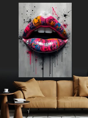 Grafiti Dudak Sanatı Dekoratif Kanvas - Mdf Ahşap Tablo