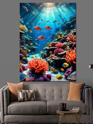 Renkli Mercan Resifi Dekoratif Kanvas - Mdf Ahşap Tablo