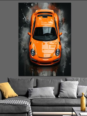 Turuncu Spor Araba Dekoratif Kanvas - Mdf Ahşap Tablo