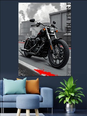 Siyah Motor Portresi Dekoratif Kanvas - Mdf Ahşap Tablo