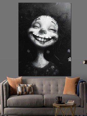 Gülümseyen Karanlık Yüz Dekoratif Kanvas - Mdf Ahşap Tablo