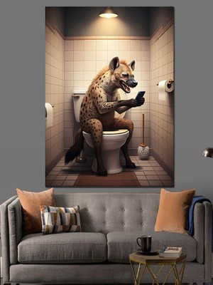 Tuvalette Sırtlan Dekoratif Kanvas - Mdf Ahşap Tablo