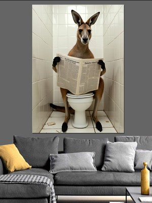 Tuvalette Kanguru Dekoratif Kanvas - Mdf Ahşap Tablo