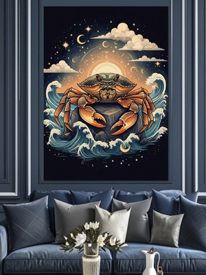 Yengeç Burcu Tasviri Dekoratif Kanvas - Mdf Ahşap Tablo