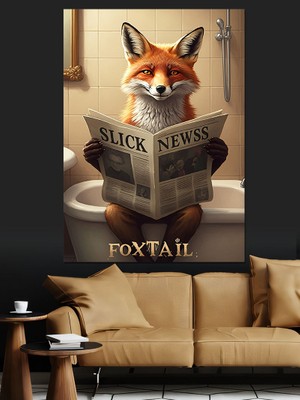 Tilki Gazete Okuyan Dekoratif Kanvas - Mdf Ahşap Tablo