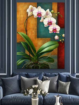 Beyaz Orkide Çiçeği Dekoratif Kanvas - Mdf Ahşap Tablo