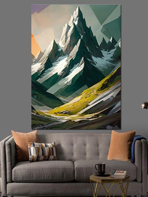 Dağ Manzarası Çizimi Dekoratif Kanvas - Mdf Ahşap Tablo