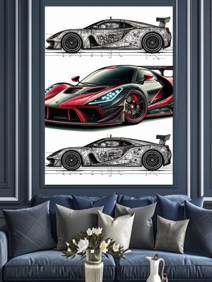 Lüks Yarış Arabası Tasarımı Dekoratif Kanvas - Mdf Ahşap Tablo