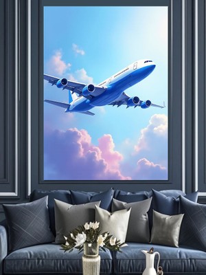 Gökyüzünde Uçak Dekoratif Kanvas - Mdf Ahşap Tablo