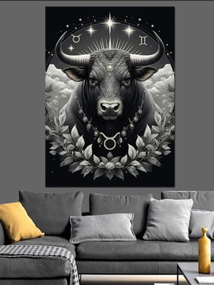 Boğa Burcu Çizimi Dekoratif Kanvas - Mdf Ahşap Tablo
