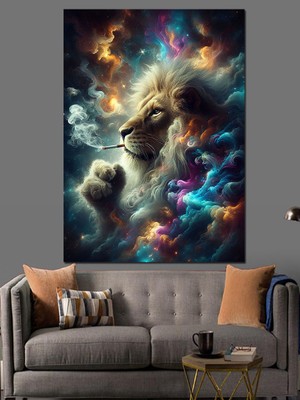 Kozmik Aslan Çizimi Dekoratif Kanvas - Mdf Ahşap Tablo
