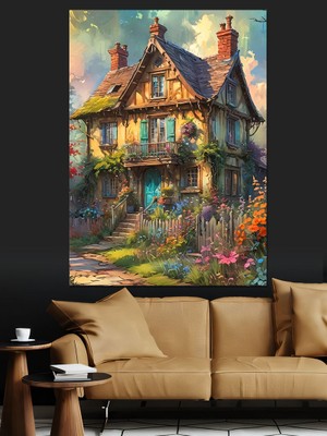 Masalsı Köy Evi Dekoratif Kanvas - Mdf Ahşap Tablo