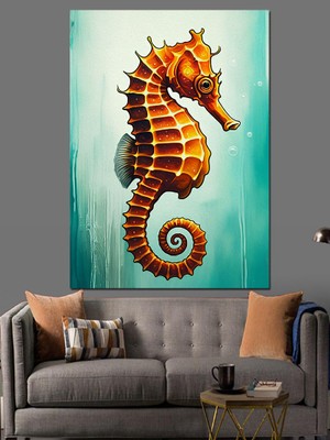 Turuncu Denizatı Çizimi Dekoratif Kanvas - Mdf Ahşap Tablo