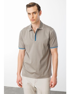 Desen Triko Erkek Polo Yaka Merserize T-Shirt Gri