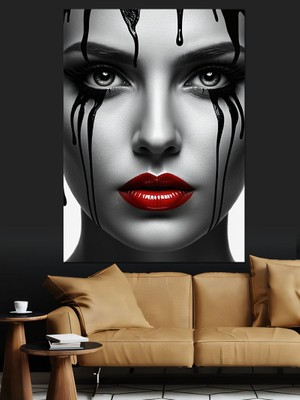 Gözyaşıyla Kadın Çizimi Dekoratif Kanvas - Mdf Ahşap Tablo