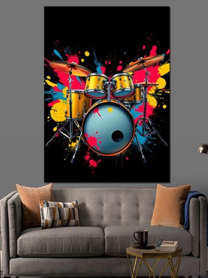 Renkli Bateri Çizimi Dekoratif Kanvas - Mdf Ahşap Tablo