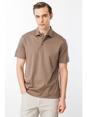 Desen Triko Erkek Polo Yaka Merserize T-Shirt A.kahve