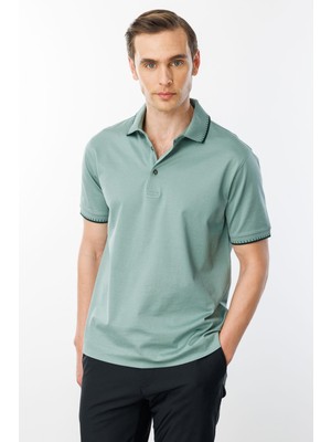 Desen Triko Erkek Polo Yaka Merserize T-Shirt Ç.yeşil