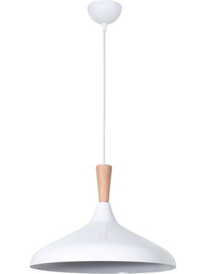 Nil Modern Tasarım Ahşap Detaylı Metal Cafe - Mutfak  Beyaz Renk Tekli Avize (35 Cm)
