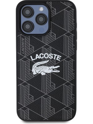 Lacoste Apple iPhone 15 Pro Max Kılıf Lacoste  Lisanslı Magsafe Özellikli Mono Vintage Logo Kapak Siyah