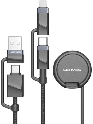 Lenyes LC541 Usb-A + Type-C To Lightning – Type-C – Akıllı Saat Şarj Kablosu 60W 1m Siyah