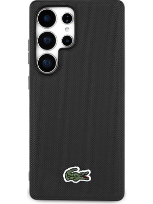 Lacoste Samsung Galaxy S25 Ultra Kılıf Lacoste Lisanslı Pu Pike Desenli Ikonik Timsah Dokuma Logolu Kapak Siyah