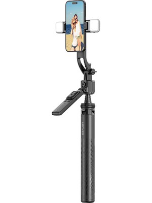 Lenyes LPH107 Canlı Yayın Dolgu Işıklı Kumandalı 360 Derece Dönebilen Selfie Çubuğu ve Tripod Siyah