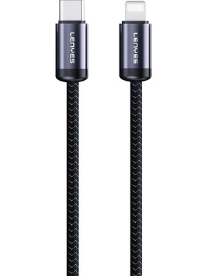 Lenyes LC537 Type-C To Lightning Hızlı Şarj Özellikli Örgülü Data ve Şarj Kablosu 27W 1m Siyah