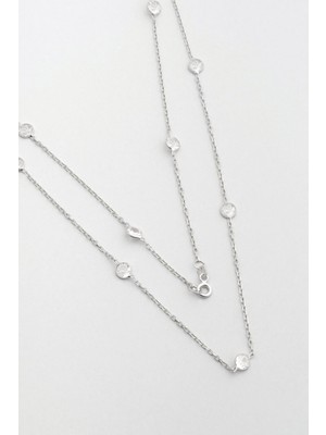 Yuvarlak Kesim 18 Ayar Beyaz Altın Kaplama 47 cm Gümüş Kolye