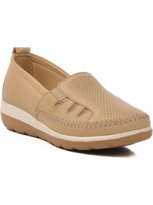 Bej Hakiki Deri Kadın Günlük Ayakkabı Z110 Z