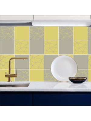 Tezgah Arası Mutfak Kendinden Yapışkanlı Folyo Kaplama Fayans Desen Yeşil & Haki 60 cm  x 100 cm
