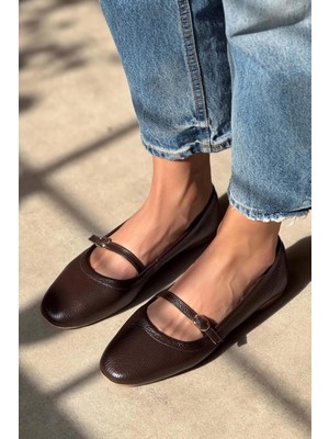Stilbagshoes ELVA ÖN BANT DETAYLI HAKİKİ DERİ KADIN BABET KAHVE