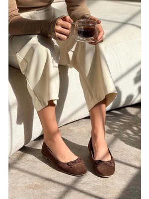 Effie Fiyonklu  Deri Süet Kadın Babet Kahve